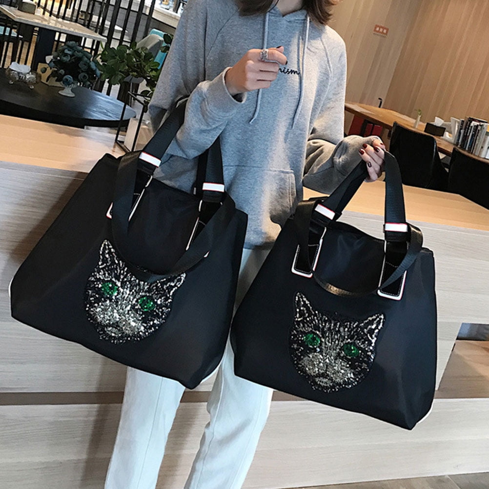 COSMOBETTY 1Pack Travel Pouch Black Rectangular Nylon Bag for Women Storage Tote Shoulder Bag Small 17.7 x 12.9 x 5.9in