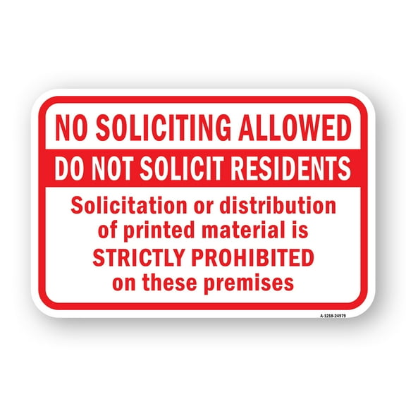 SignMission A-1824-24979 18 x 24 in. Aluminum Sign - No Soliciting Allowed Do Not Solicit Residents Solicitation