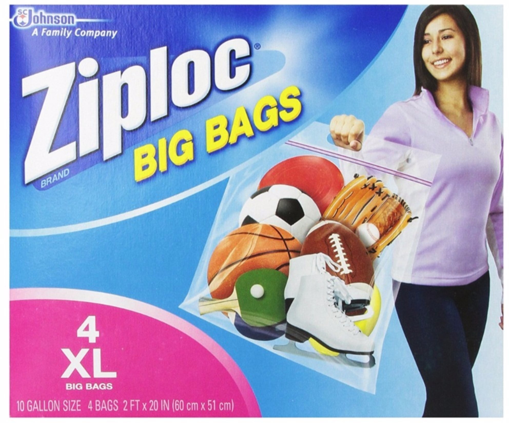Ziploc Big Bags, XL Double Zipper, 4 ct, Pack of 2