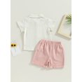 thumbnail image 4 of Suealasg Toddler Baby Boys 2Pcs Cotton Linen Shorts Set Solid Color Short Sleeve Lapel Button Down Shirt Tops and Shorts 6M 1T 2T 3T 4T Kids Boys Summer Clothes Set, 4 of 8