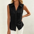 thumbnail image 4 of Zynoxe Cotton Linen Tops for Women Solid Color Lapel Sleeveless Button Down Tank Tops with Pockets Casual Loose Fit Ventilate Classsic Business Work Blouses Black M, 4 of 7