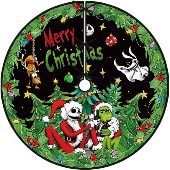 Satmonnus Nightmare Before Christmas Tree Skirt, 48 Inch Christmas Tree Ornament Tree Collar Holiday New Year Winter Xmas Tree Decor Christmas Decorations for Home Party