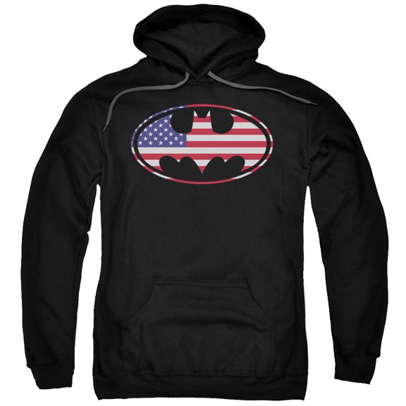 Batman Men's American Flag Oval Hooded Sweatshirt X-Large Black