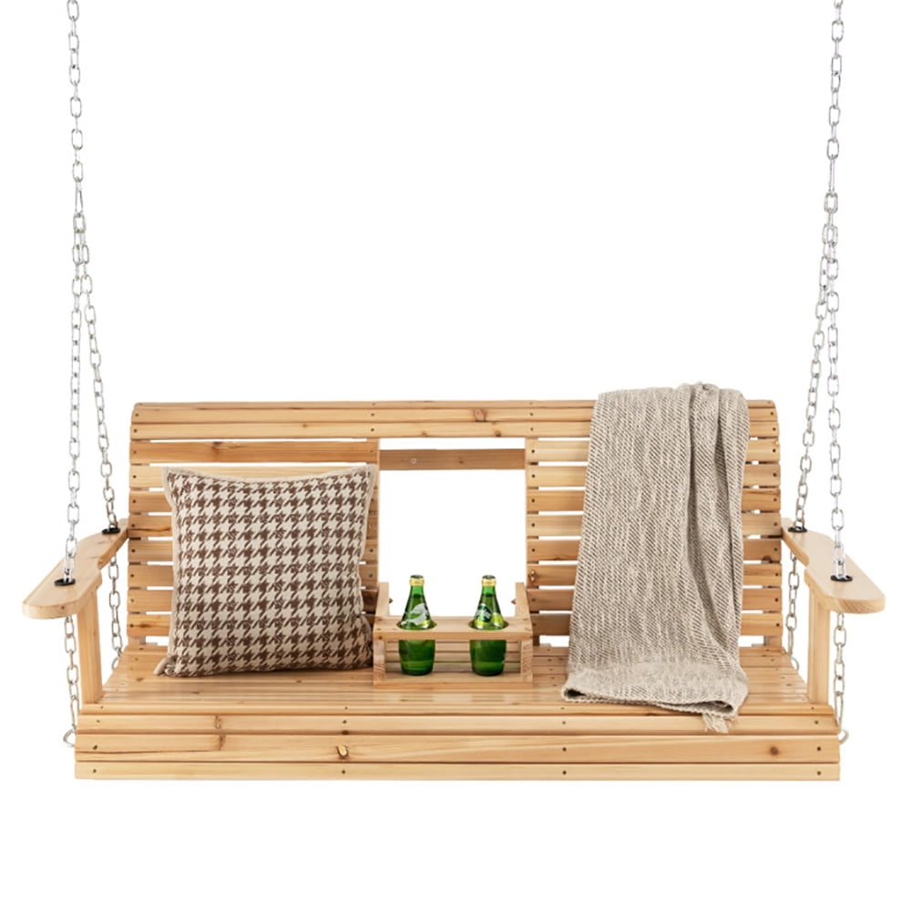 Aimee Lii 5 Feet Porch Swing Chair with Adjustable Chains and Foldable Cup Holders, Comfy Outdoor Chair
