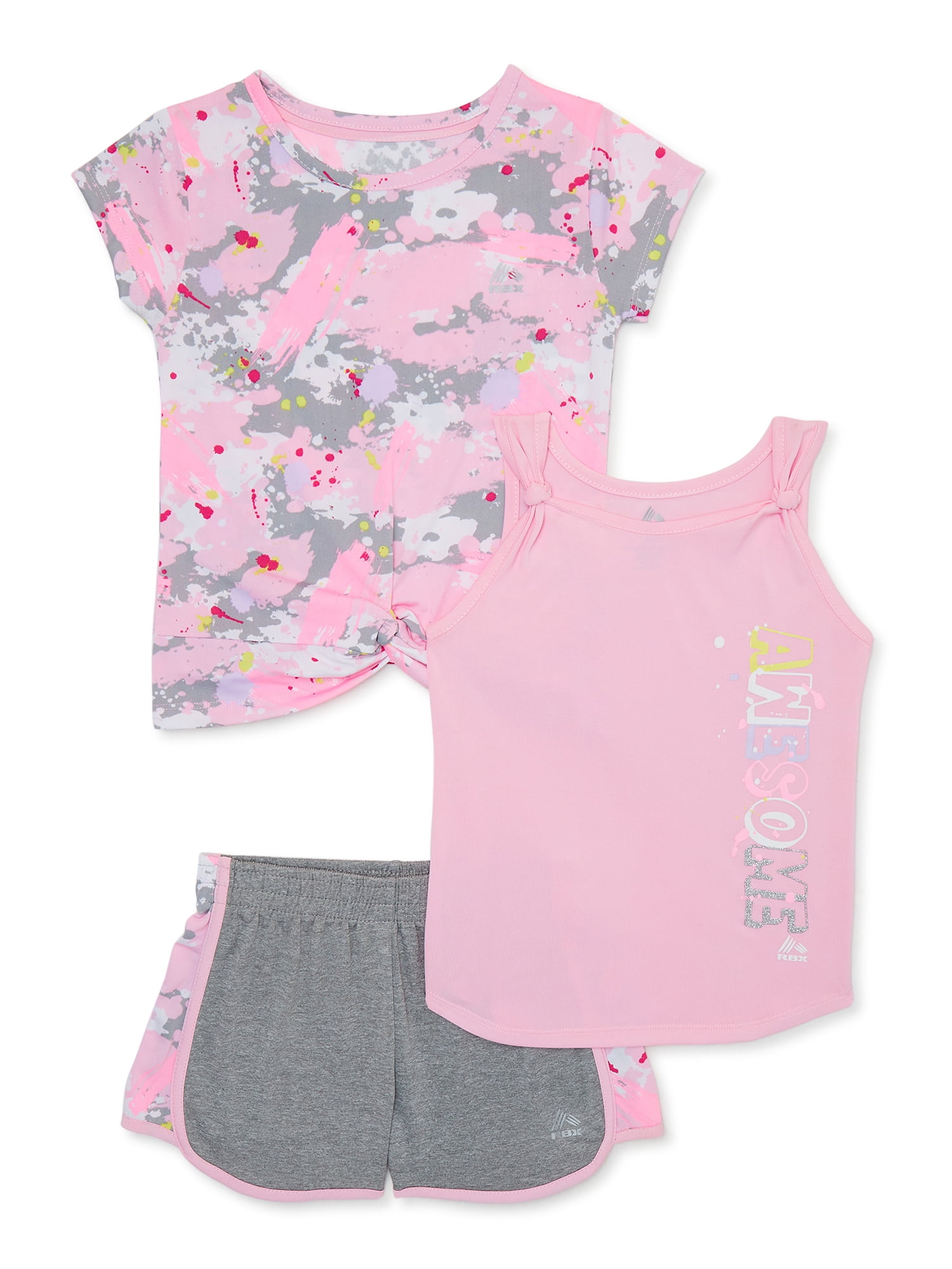 RBX Girls 3-Piece Performance Short Set with Tee & Tank, Sizes 4-12 ...