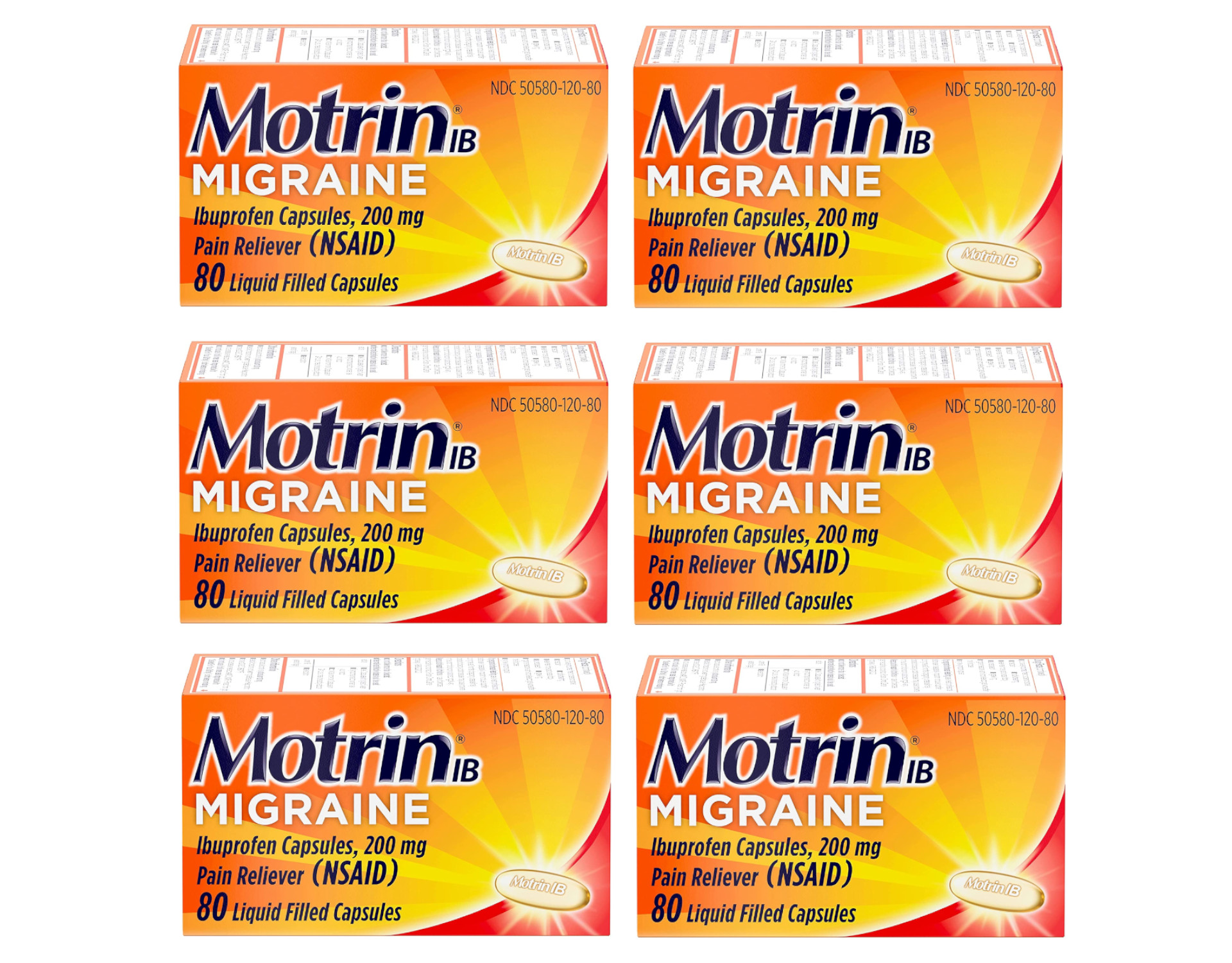 Motrin IB Migraine Ibuprofen Liquid Gel Capsules, 200mg Pain Reliever