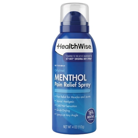 HealthWise 16% Menthol Pain Relief Spray | Cold Hot Sensation | 4 oz. 113g | Non-Greasy Formula | Immediate Penetrating Action | External Analgesic