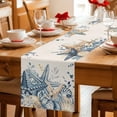 thumbnail image 5 of Blue Eucalyptus Coastal Cotton Linen Table Runner for Dining Kitchen, Beach Starfish Shell Nautical Rustic Wedding Outdoor Party Tablerunners, Dresser Scarf Coffee Tablecloth Runners 13x108 Inches, 5 of 9