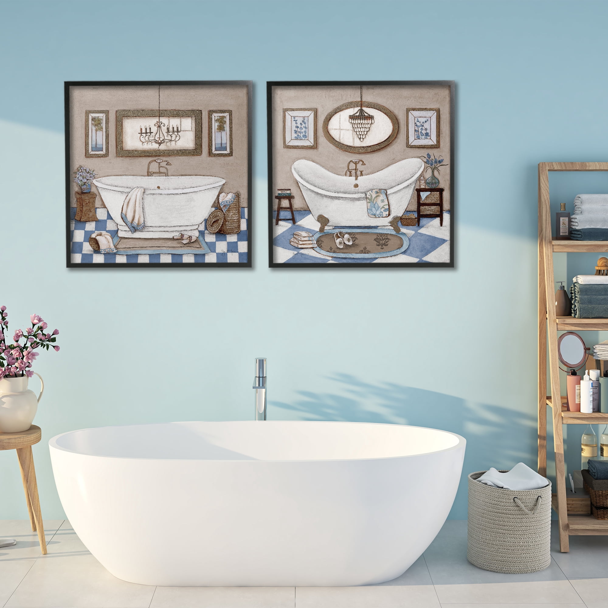 Stupell Industries Tiled Bathroom Views 2 Piece Black Framed Giclee Art Set, design by Janet Tava