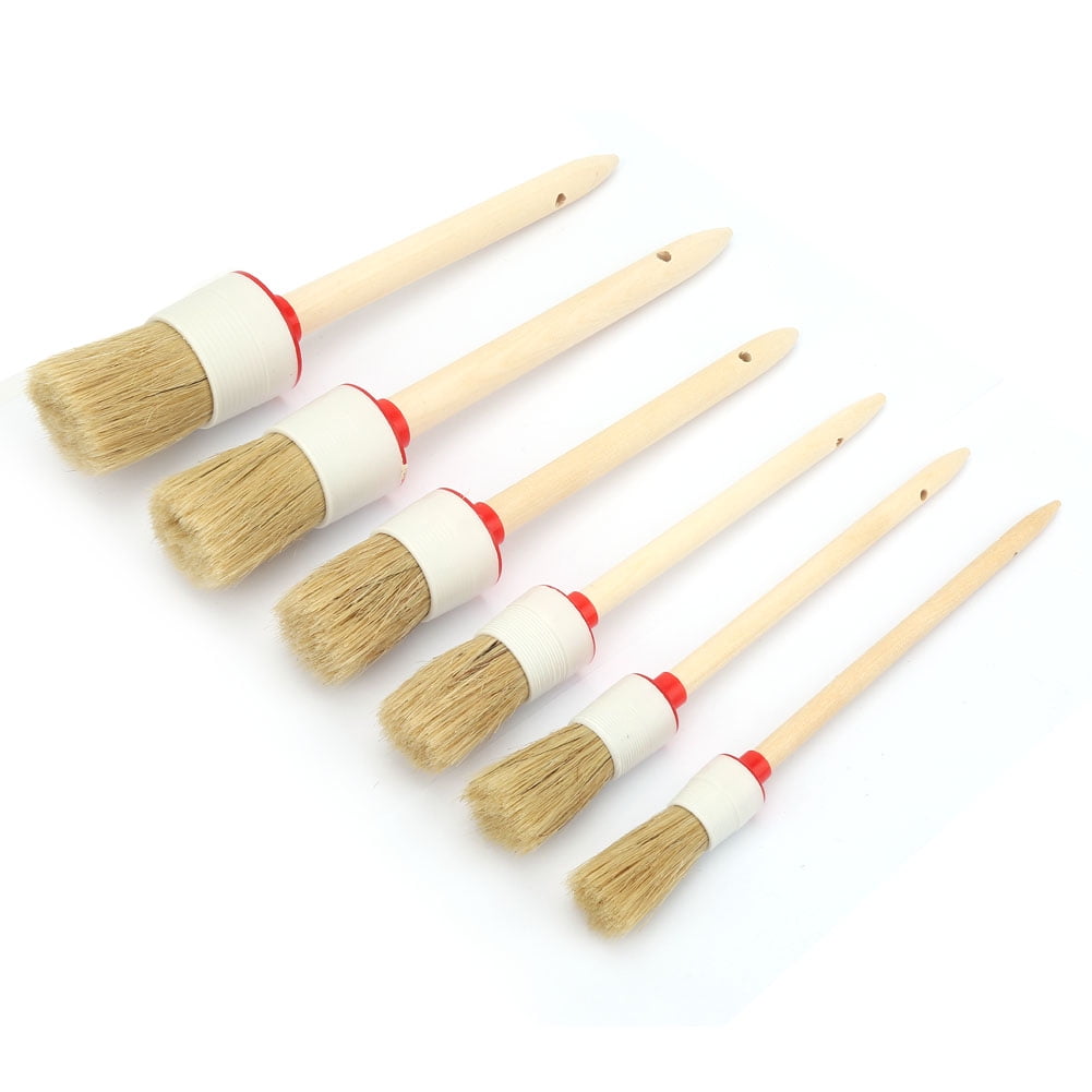 6 Pcs Chalk Paint Wax Brush Set Natural Bristle Round Paint Brushes