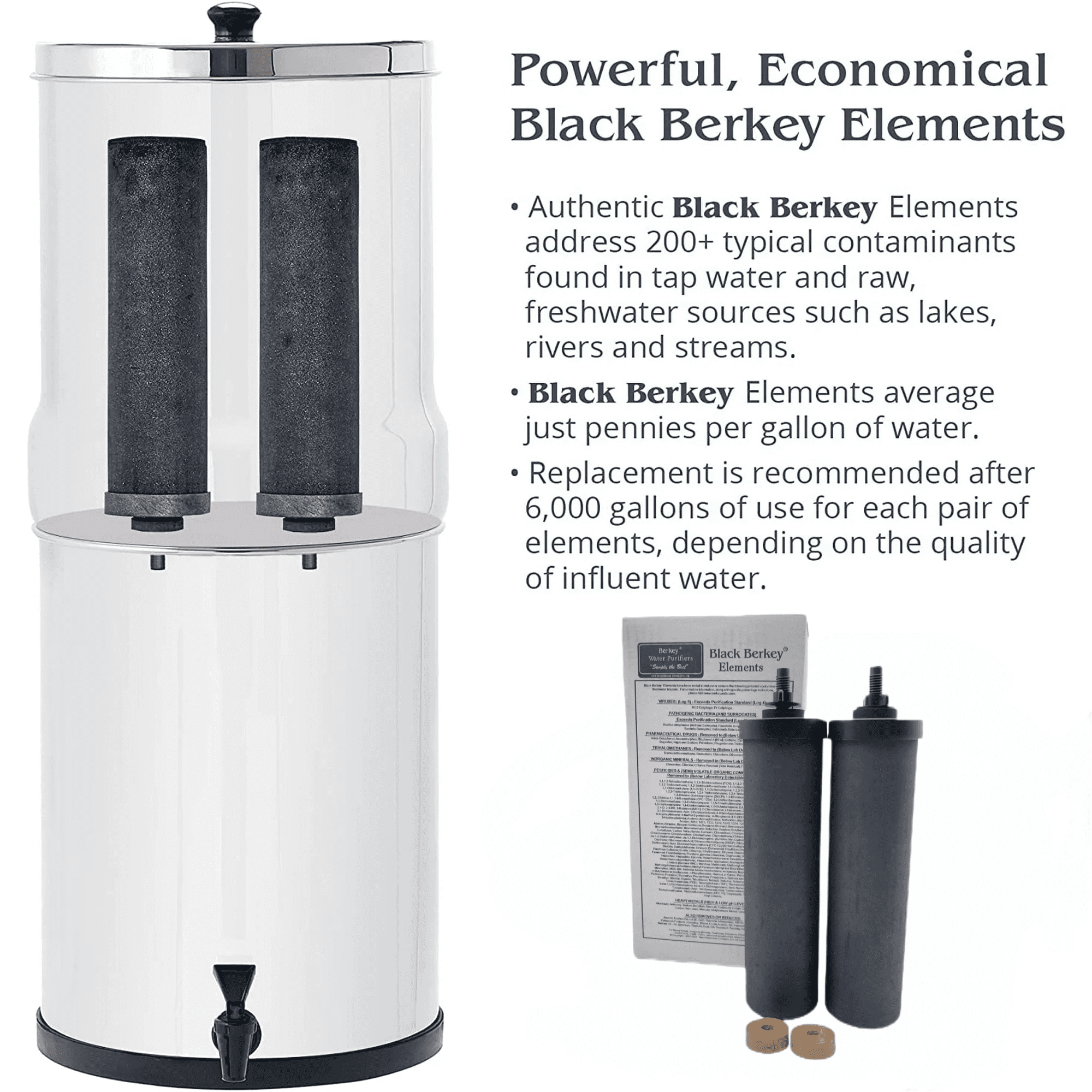 Berkey Authentic Black Berkey Elements BB9-2 Filters for Berkey Water Systems (Set of 2)