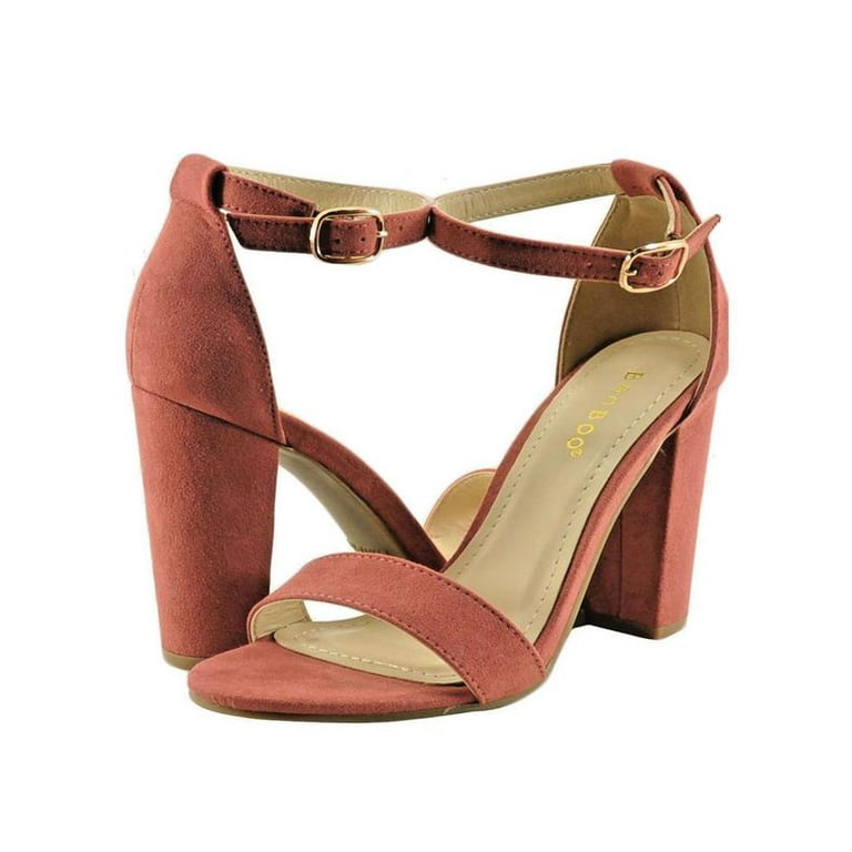 Bamboo women's single band chunky hotsell heel sandal with ankle strap