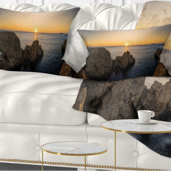 Designart Ibiza Island Mediterranean Sunset - Landscape Printed Throw Pillow - 12x20
