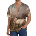 thumbnail image 7 of Lsque Three Horses Oil Painting print Men's Cuban Collar Short Sleeve Shirt Summer Beachwear Casual Button Down Fashionable Vacation Leisure Shirt-XX-Large, 7 of 7