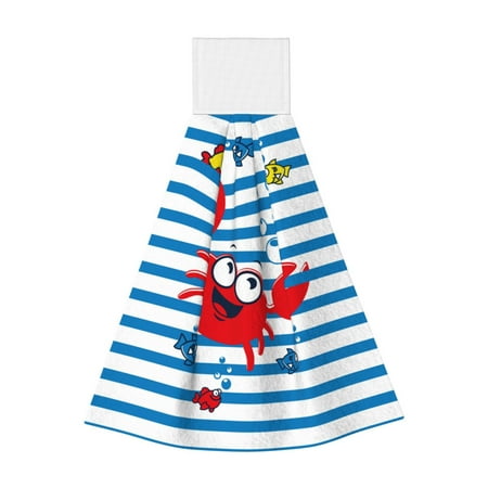 

Coaee Red Funny Crab on Blue Stripe for Fast Absorbent Hanging Towels with Velcro for Kitchen Bathroom Laundryroom