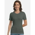 thumbnail image 3 of Womens Scoop Neck T Shirts Basic Ribbed Tees Fitted Tshirt Plain Short Sleeve Tops Casual, 3 of 6