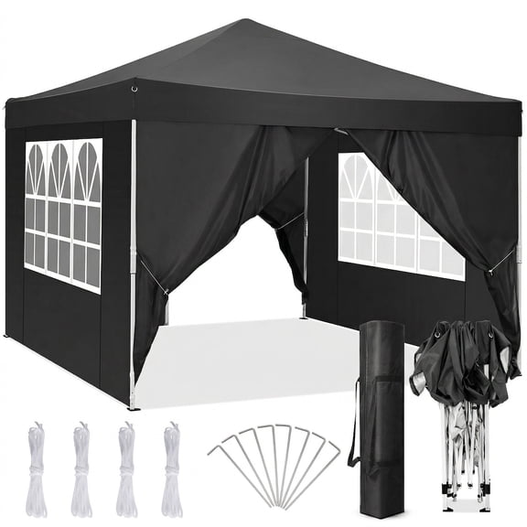 SANOPY 10' x 10' Straight Leg Pop-up Canopy Tent Easy Two Person Setup Instant Outdoor Canopy Folding Shelter with 4 Removable Sidewalls, With 4 x Ropes & 8 x Stakes, Carrying Bag, Black