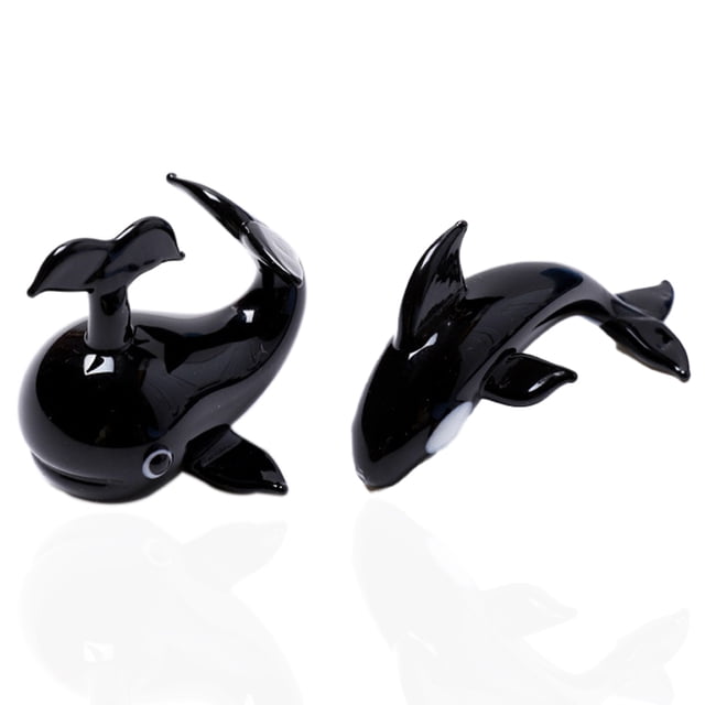 2 figuras de ballenas pequeñas sopladas a mano, arte de vidrio, animales marinos, palillos, regalo, decoración para pecera.