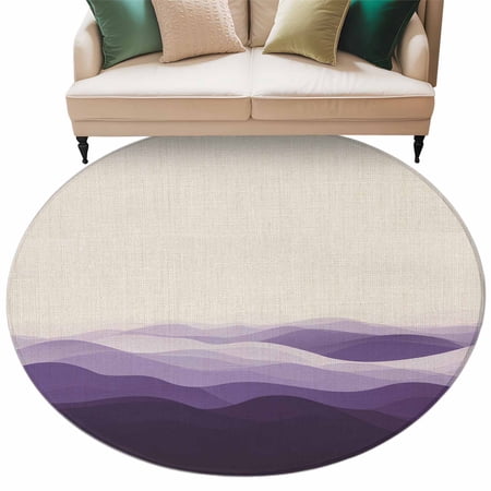 Purple Beige Ombre Large Area Rugs for Bedroom Living Room, Soft Non Slip Carpet Bedside Rug, Minimalist Ocean Waves Linen Round Floor Cover Kitchen Accent Rug 8' for Dining Room/Office