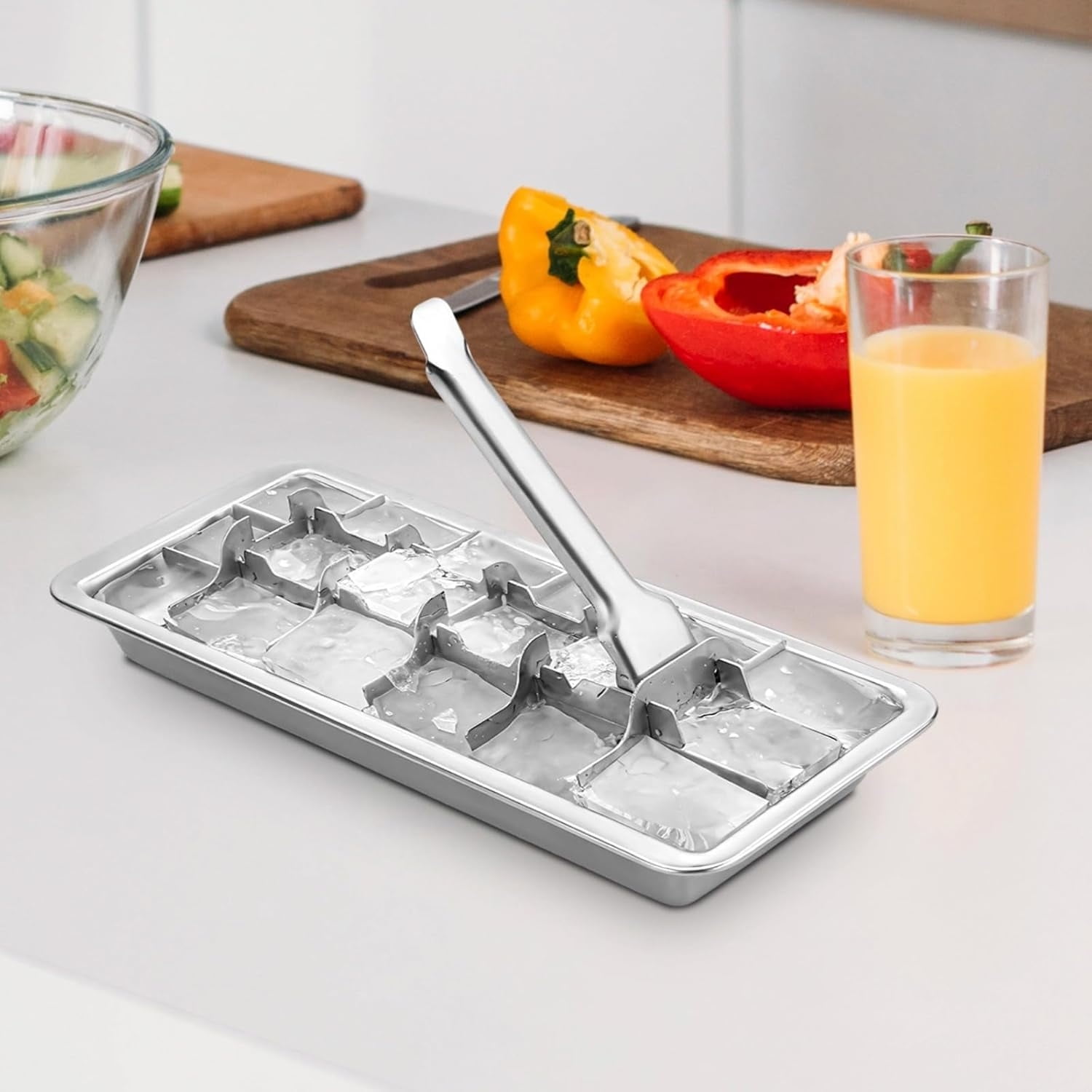 2 Pcs Stainless Steel Ice Cube Tray 18 Slot Ice Cube Maker Metal Ice Cube Mold with Easy Release Handle for Kitchen & Bar,Heavy Duty-Removal and Cleaning