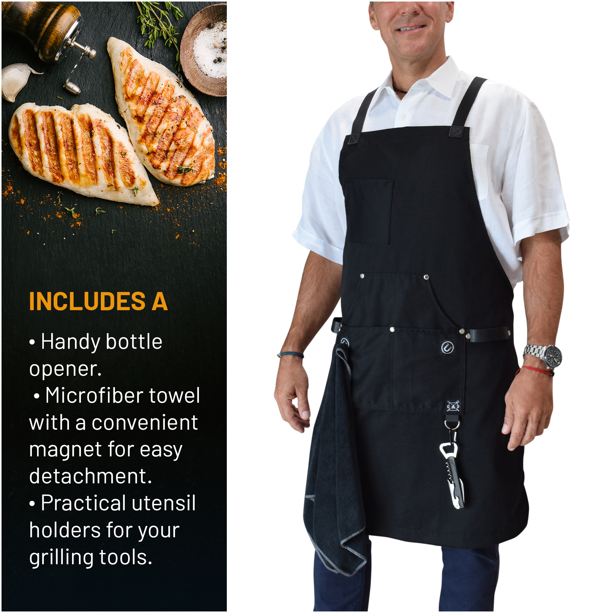 Kitchen Chef Apron for Men with Pockets | Professional Grade | Made for Cooking, Servers, Waitress , BBQ, Grill, Work, Comfortable with Cross Back Straps, Quick-Release | Aprons for Women with Pockets