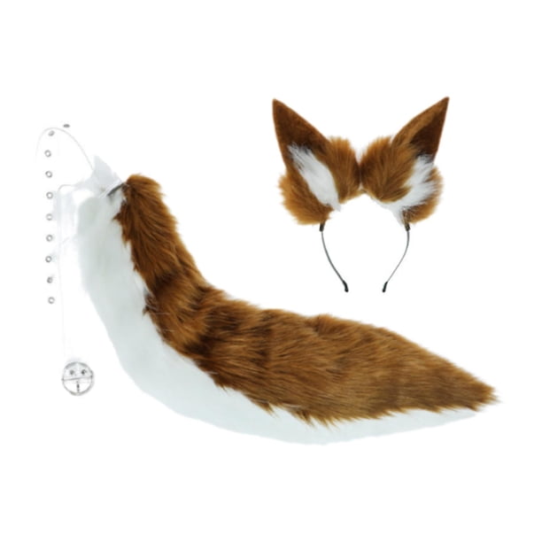 de cosplay,Conjunto de orejas y cola de animal Disfraz de animal,Accesorios de cosplay para fiesta de Halloween para mujer,Diadema de cola larga para disfraz de Marrón y