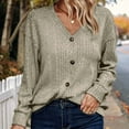 thumbnail image 7 of Fesfesfes Women's V-Neck Knit Sweater Comfy Long Sleeve Ribbed Cuffs V-Neck Blouses with Buttons Solid Color Trendy Tops for Daily Wear(Khaki,XL), 7 of 7