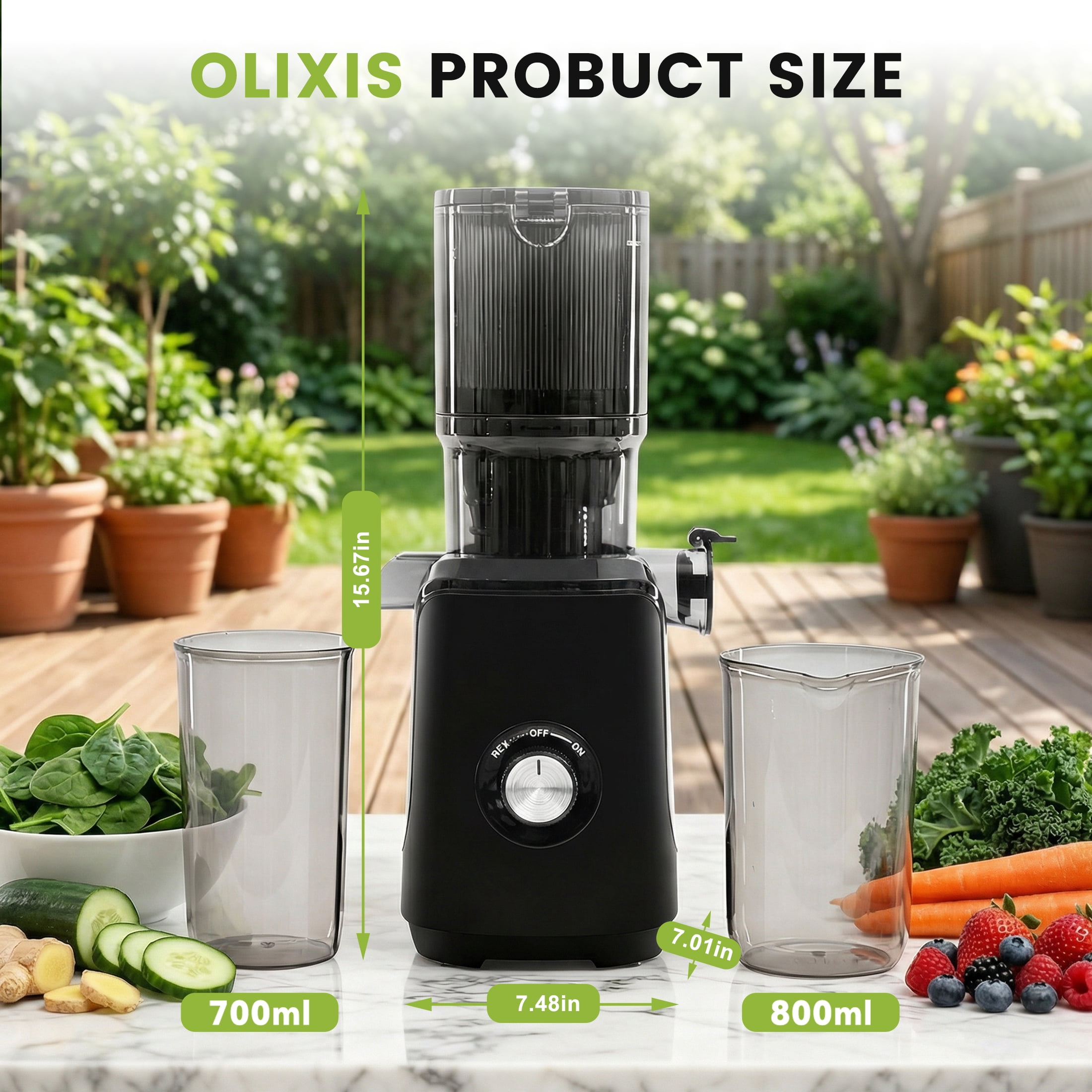 EDX Cold Press Slow Grinding Juicer, 200W, 4.25" 1000ML Wide Feed Chute, 80% Juice Yield for Apple & Ginger, 800ml Juice Cup, 700ml Pulp Cup, Whole Fruit & Veggie Compatible, 120V 60Hz, 72db, Black