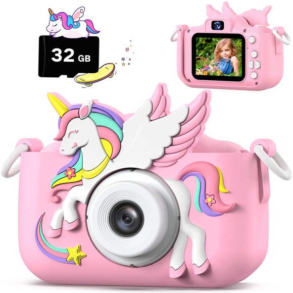 Cámara Cimizi mejorada para niños con funda protectora, tarjeta SD de 32 GB