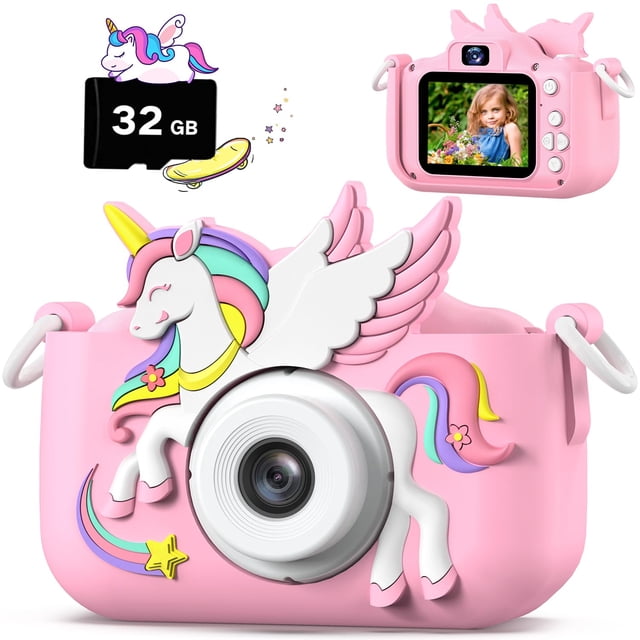 Cámara Cimizi mejorada para niños con funda protectora, tarjeta SD de 32 GB