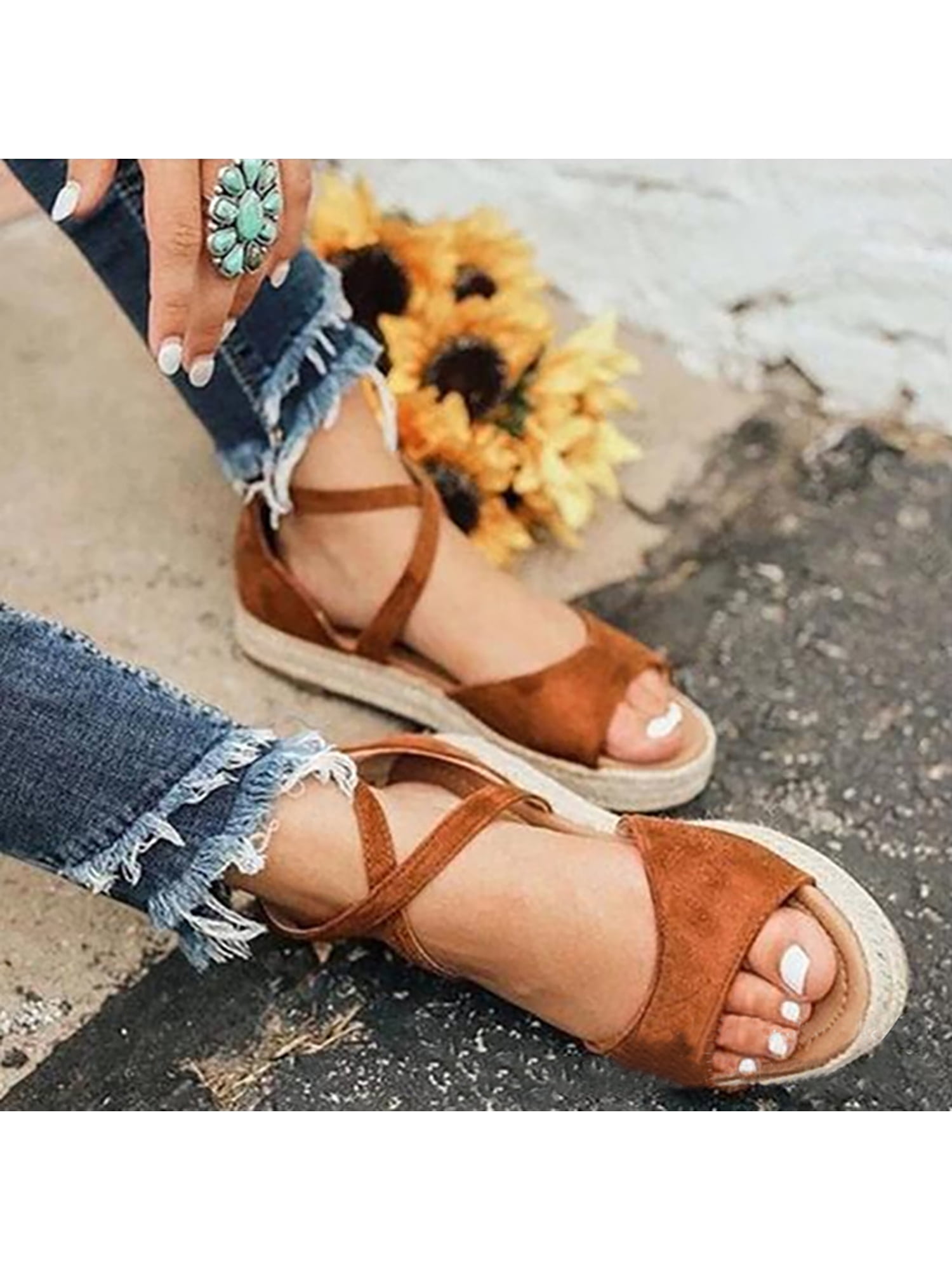 Details about   Womens Ankle Strap Flatform Wedge Shoes Espadrilles Summer Platform Sandals Size 
