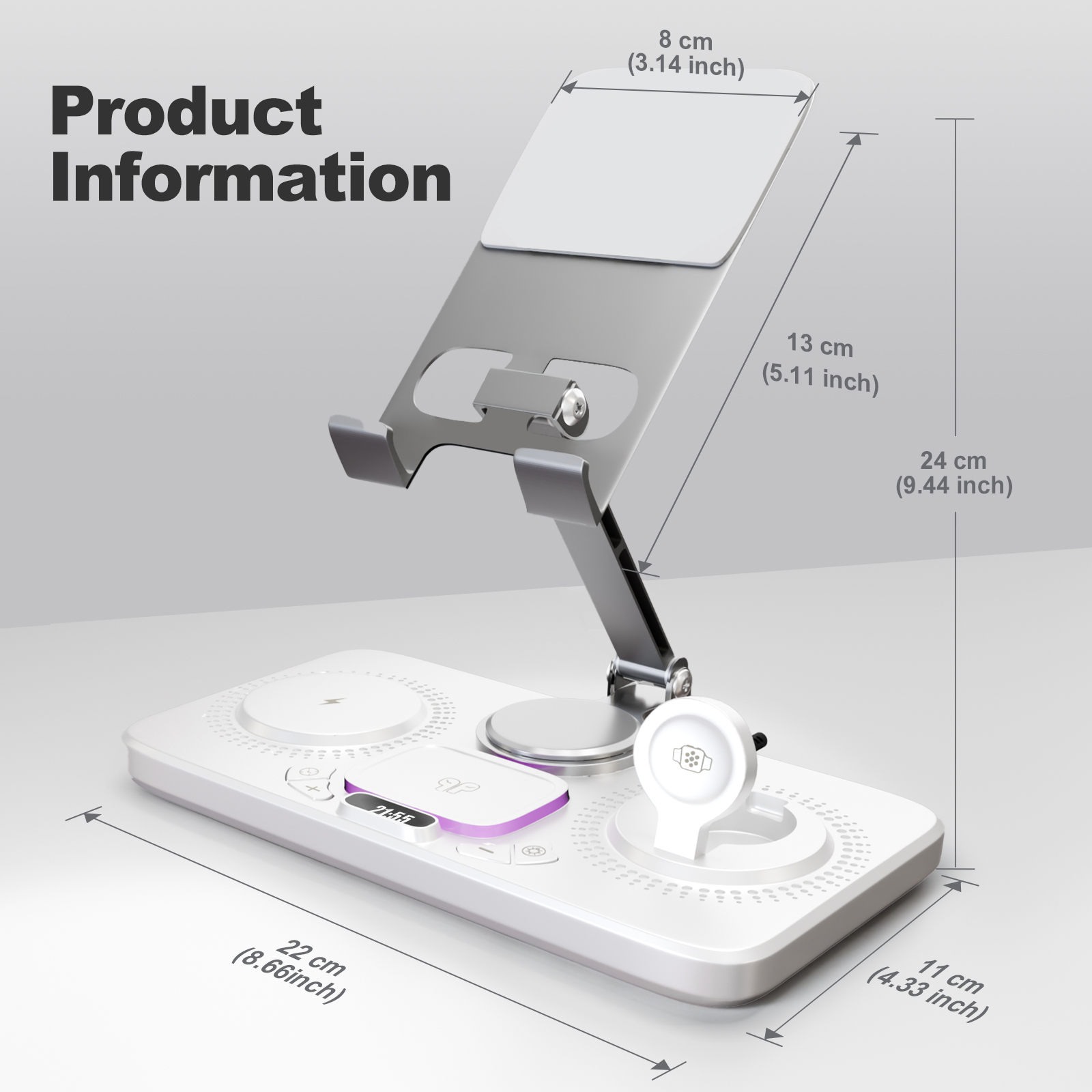 7 in 1 Wireless Charger for iPhone Airpods iWatch, Foldable Charging Station , Compatible with Apple 12 and above series, White