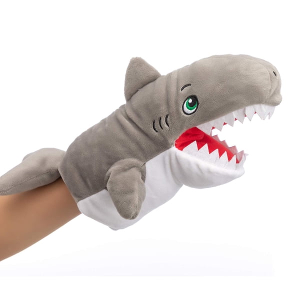 Marioneta de mano HollyHome con forma de tiburón de peluche, 33 cm