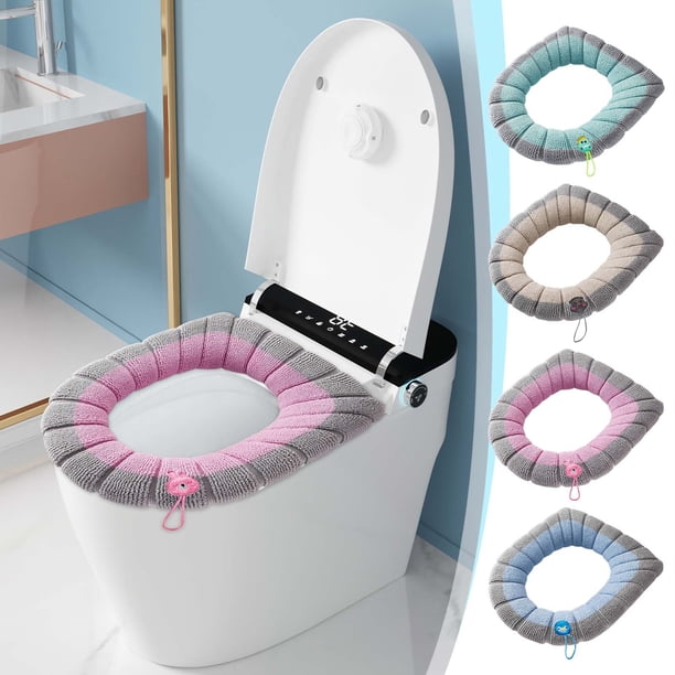 Funda de asiento de inodoro engrosada con asa - Anillo de inodoro de invierno, juego de punto lavable, fundas alargadas de 2 para asientos redondos y rectangulares