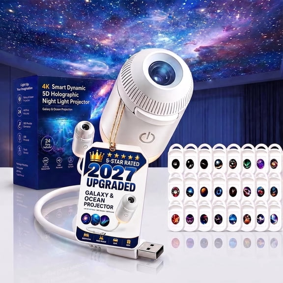 2 In 1 Ocean Star Projector for Bedroom, 5D Holographic Night Light Projector, USB Ocean Projector Ceiling Projector Night Light Projector with 24 Replaceable Films,Ceiling Projector Lamp