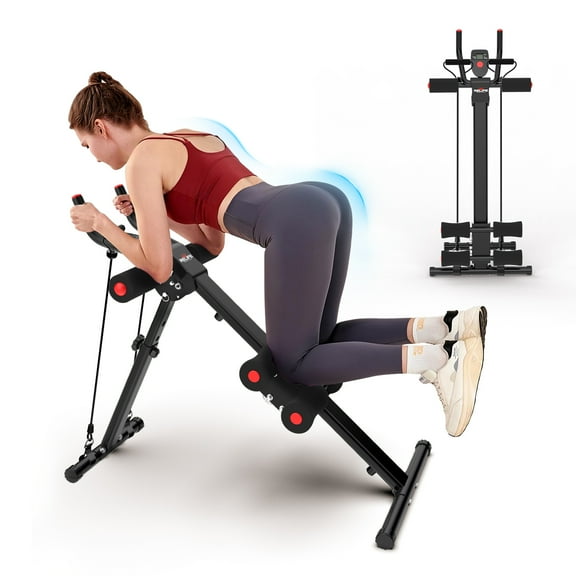 RELIFE SPORTS Foldable Waist Trainer Ab Cruncher Strength Training Machine with Resistance Bands