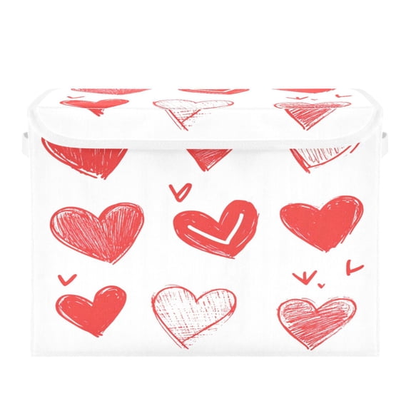 Storage Box With Lid 16.5x12.6x11.8In Foldable Stacked Household Storage Box Red Line Love