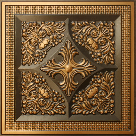 Dundee Deco's Rustic Antique Gold Floral Glue Up/Drop In Ceiling Panels, 2 ft. X 2 ft. (4 sq ft.) each, Pack of 50