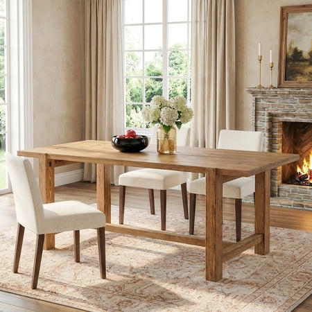 Tribesigns Solid Wood Dining Table 63-Inch Farmhouse Kitchen Table for 4-6 People Rectangular Dinner Tables with Wooden Legs for Dining Room Kitchen