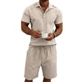 thumbnail image 3 of Men 2 Piece Outfits Casual Top and Pants Sets Khaki S, 3 of 10