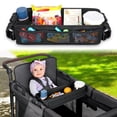 thumbnail image 3 of Stroller Snack Tray Compatible Wagon - Upgraded with Extra Thick Base, Waterproof Faux Leather Sides & Side Mesh Pockets for Added Durability (W4 Series Thickened), 3 of 5