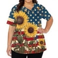 thumbnail image 3 of Iaqnaocc 4th of July Scrub Tops Women American Flag Sunflower Festival Nurse Uniforms Retro V-Neck Scrub Shirt Independence Day Short Sleeve Medical Freedom Workwear with Pockets Yellow L, 3 of 5