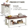 thumbnail image 4 of Joaxswe 3 Pieces Table Set for Living Room, Farmhouse Coffee Table & 2 Side Tables with Charging Station, Rustic Furniture Set, White, 4 of 10