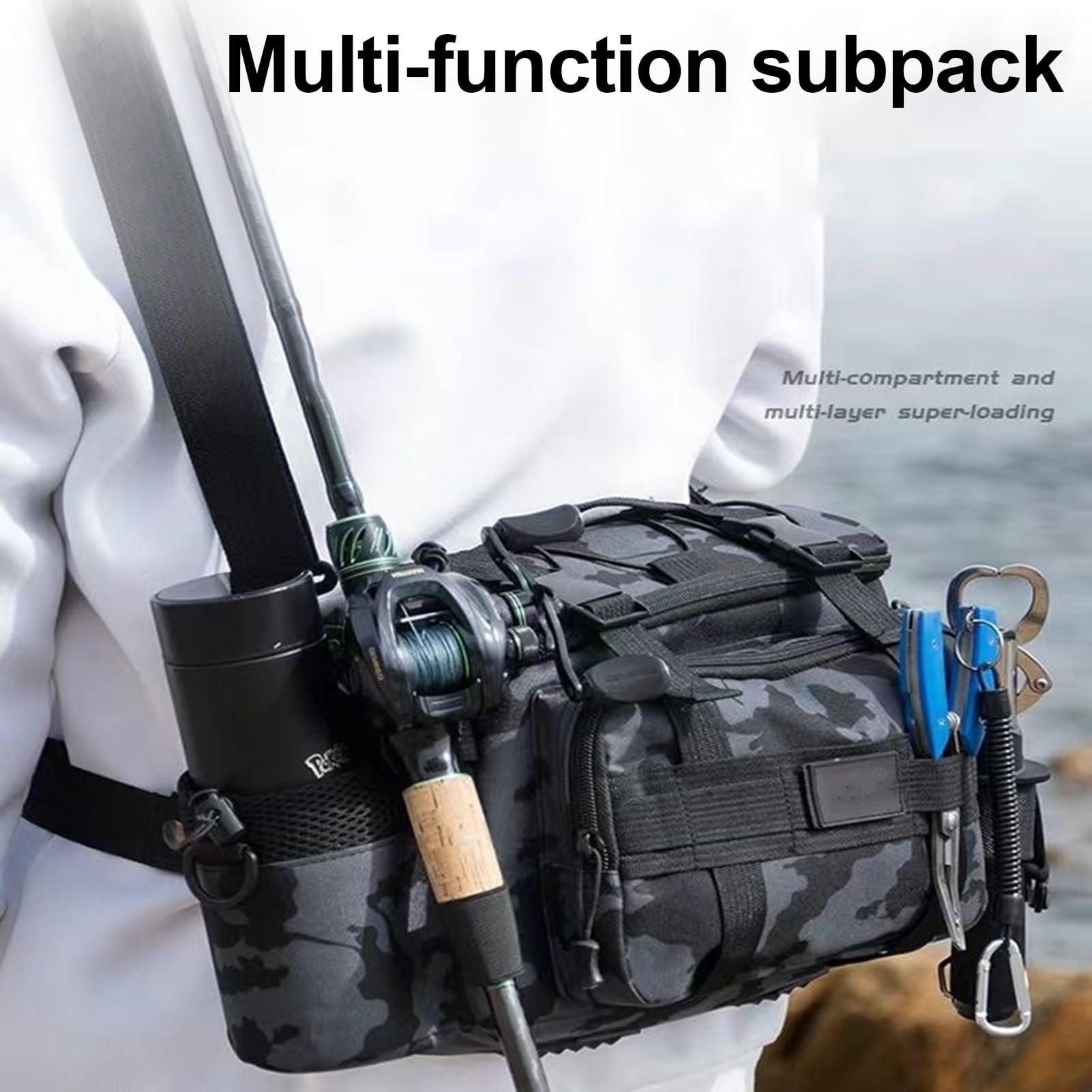 Eoperou Large Capacity Fishing Gear Bag: Waterproof Oxford Cloth Multi-Pocket Portable Fishing Accessories Organizer