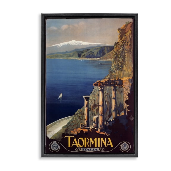 Stupell Industries Coastal Tormina Italy Travel Poster Black Floating Frame Canvas Art, 17 x 25, by Marcus Jules