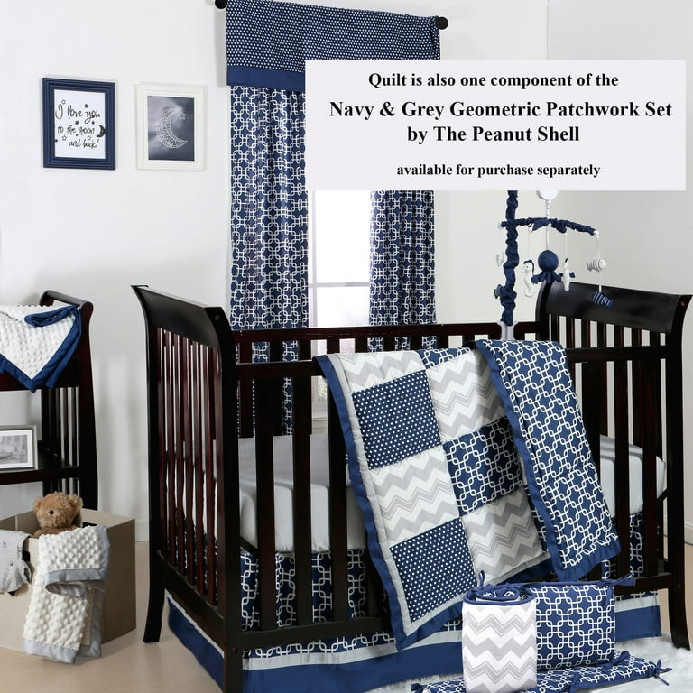 the peanut shell baby crib quilt navy blue and grey geometric