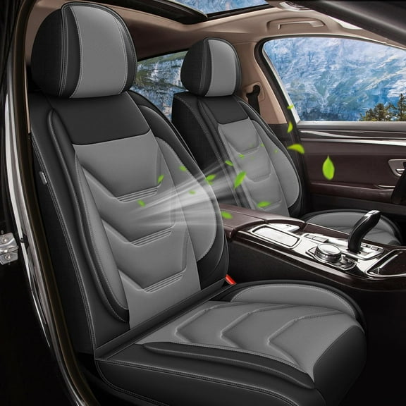 IKABEVEM for Ford F-350 Super Duty 2001-2024 Car 2-Seat Covers Front Row PU Leather Cushion (Black&Grey)