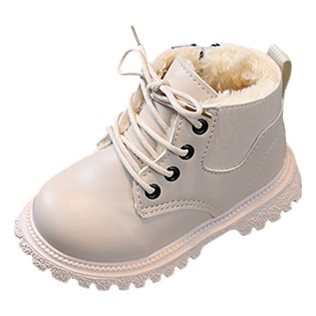 Kcodviy Children Velvet Thickened Warm Shoes For Kids Size 8 Short Boots Fashionable Outdoor Girls Shoes Size 2 Big Kid Flat Princess Leather Boots High Top Baby Shoes Kids Shoes For Girls Size