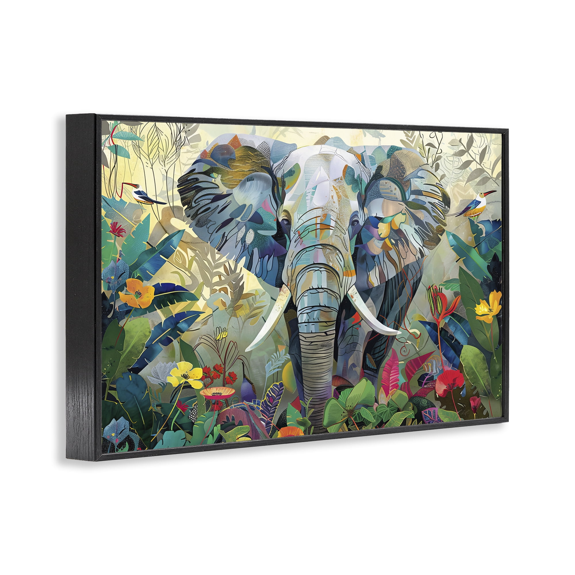 Stupell Industries Elephant's Realm in Tropical Bloom Black Framed Giclee Art, design by Lazar Studio