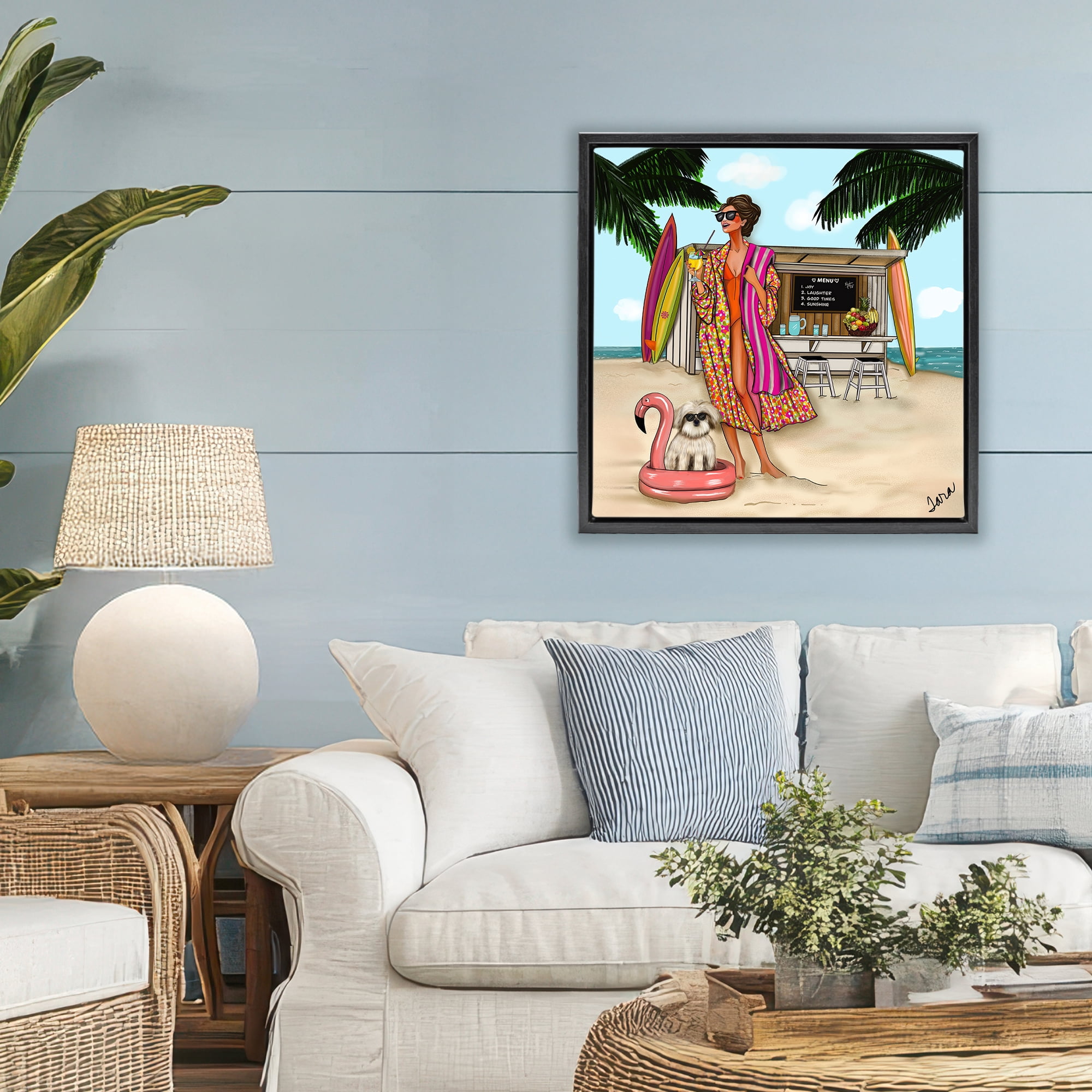 Stupell Industries Beach Girl in Summer Sun Black Framed Floater Canvas Wall Art, design by Tara Boone